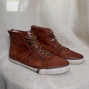 Frye Greene High Top Sneaker Shearling Lined Zip Cognac Brown Men's Shoe Size 10
